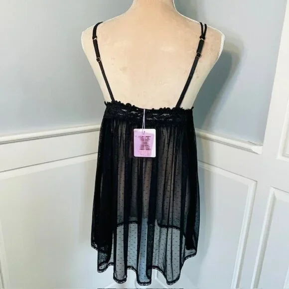 Savage X Fenty NWT Black Lace Trim Sheer Babydoll Nightie 1X New - Picture 7 of 9